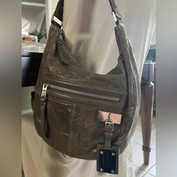 L.A.M.B Taupe Leather Saddle Hobo Purse Hand Bag - Picture 2 of 14